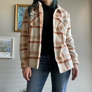 Cozy Plaid Jacket in Cream and Tan - Sherpa Lined NWOT